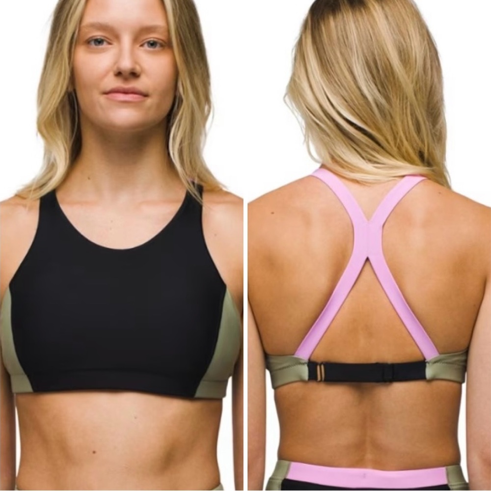 PrAna Sports Bra Swim Top Women XS Pink Color Block Baja Bound Swimwear NWT